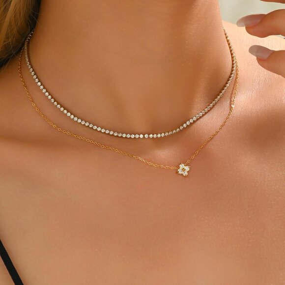 ⚡JotCa 18K Gold Plated 3mm Tennis Necklace Simulated Diamond Choker for Women - Picture 4 of 7